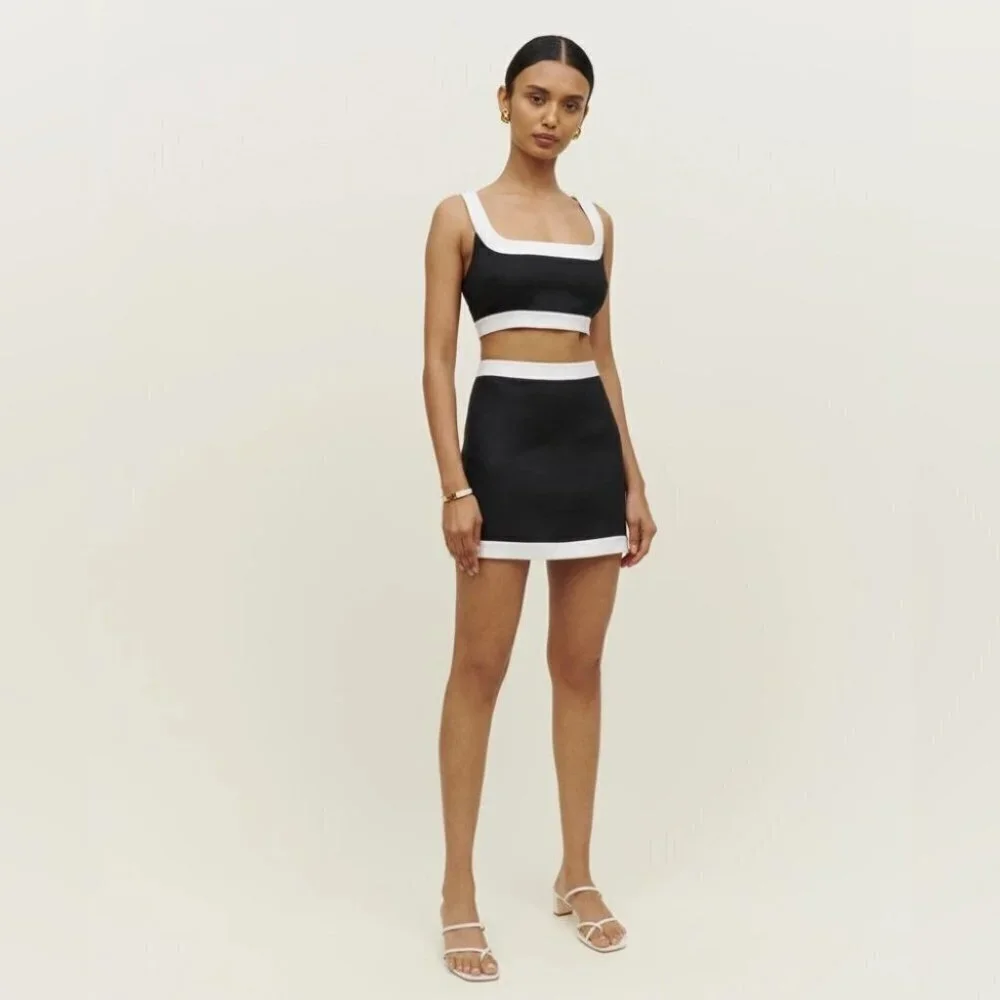 NEW Reformation Robbie Linen Two Piece in Black & White - size 6 - Picture 2 of 11